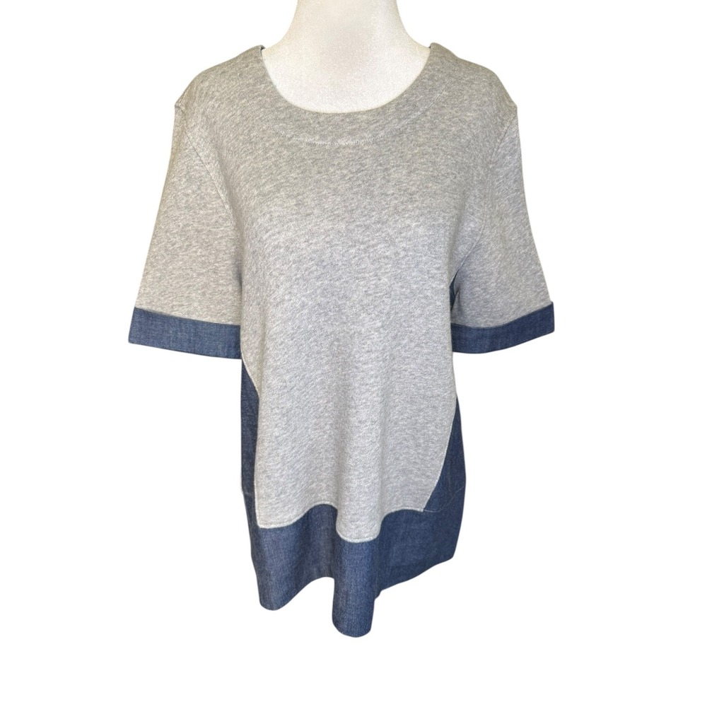 AG Adriano Goldschmied Grey‎ Denim Mixed Media Short Sleeve Sweatshirt Medium